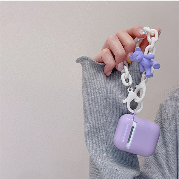 purple teddy bear chain strap apple airpod case