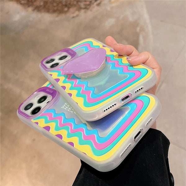 purple yellow heart popsocket holder iphone case cute