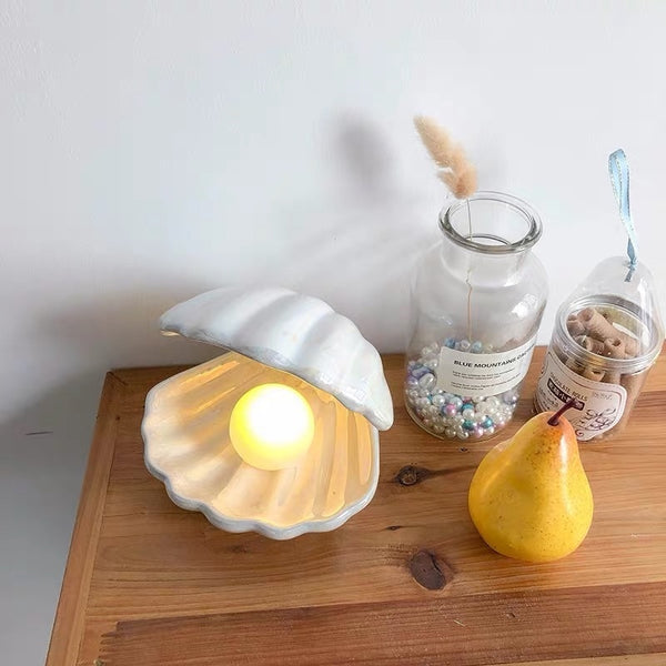 ceramic pearl shell night lamp mermaid