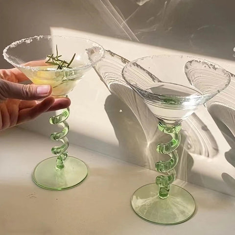 squiggle twist martini glasses set, kitchen drinkware coupe glass bar decor homewares