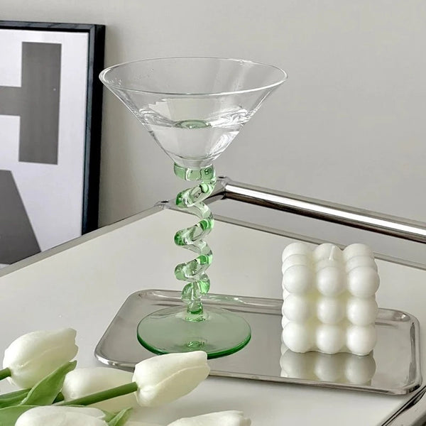 squiggle twist martini glasses set, kitchen drinkware coupe glass bar decor homewares