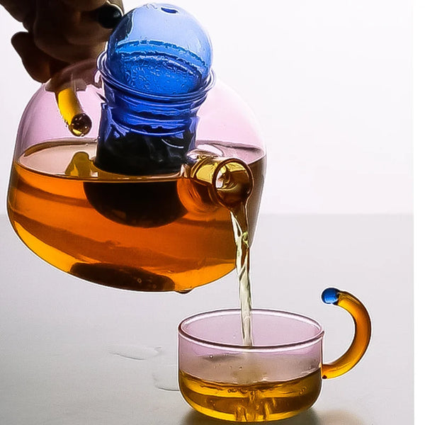 PASTEL COLORS COLOURS HEAT RESISTANT BOROSILICATE GLASS TEAPOT TEACUP TEA SET CANDY PASTEL KITCHEN AND DINING