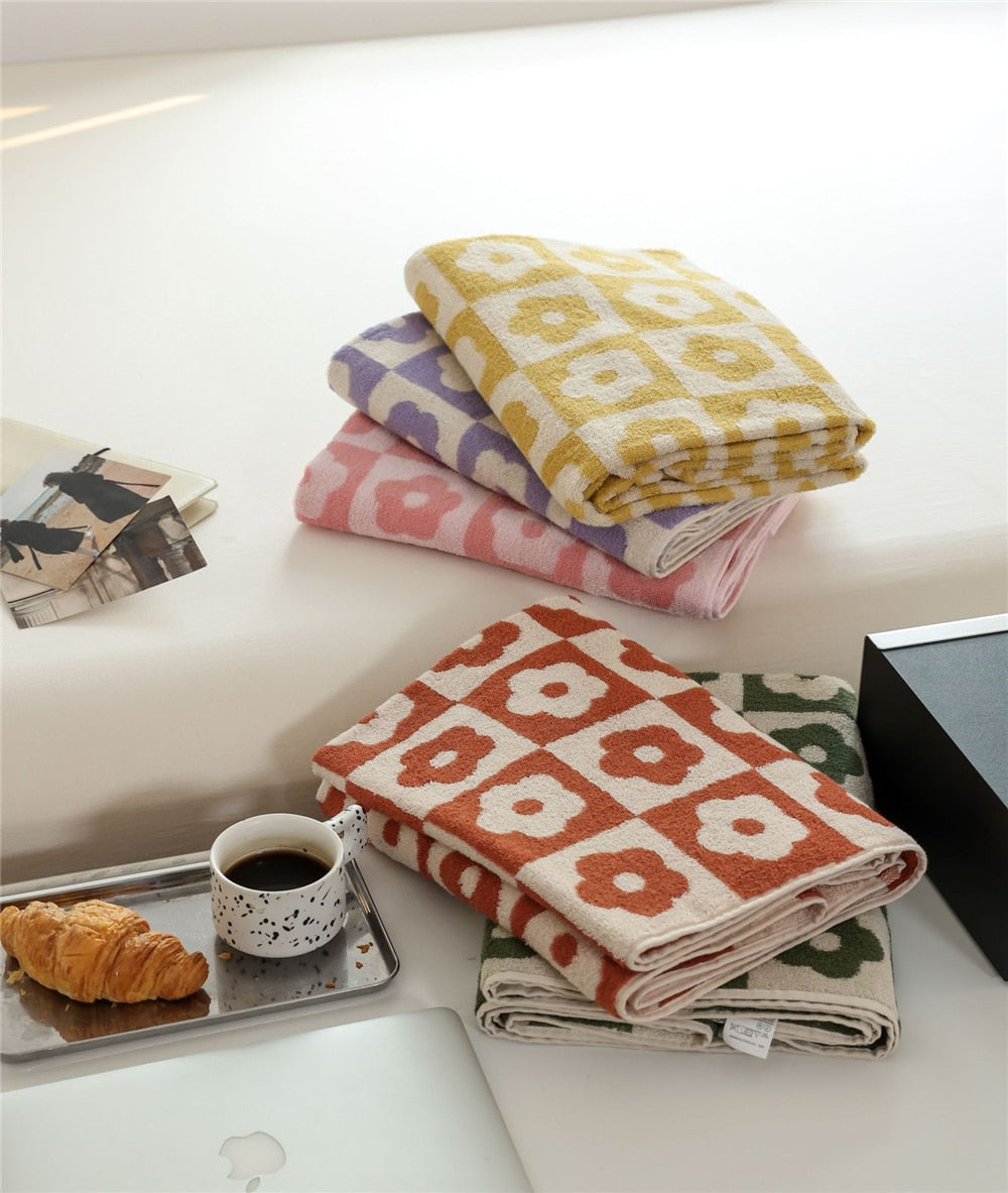 Checkers and Flowers Cotton Hand & Bath Towels