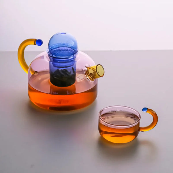 PASTEL COLORS COLOURS HEAT RESISTANT BOROSILICATE GLASS TEAPOT TEACUP TEA SET CANDY PASTEL KITCHEN AND DINING