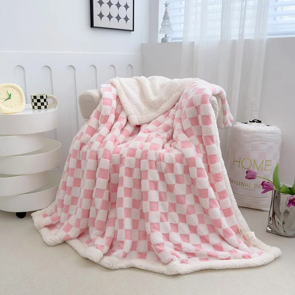 checker print soft fleece blanket bed duvet cover bedroom living room throw blanket colorful home decor pastel colors interior