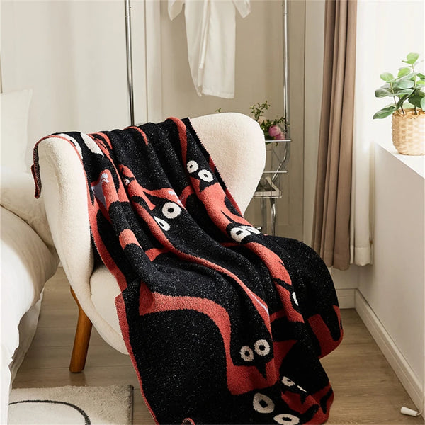 black cat knitted fluffy cozy blanket sofa throw bed cover duvet bedroom living room decor soft furnishings