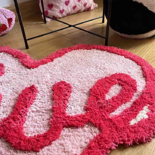 love heart shaped pink tufted rug bath mat bathmat home decor living room bedroom maximalist cute home decor soft area rug