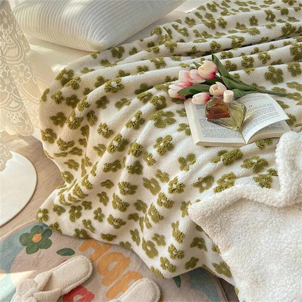 cherry and flowers floral print soft fleece blanket wool warm winter decor sofa throw duvet bedspread home decor interior colorful cute y2k