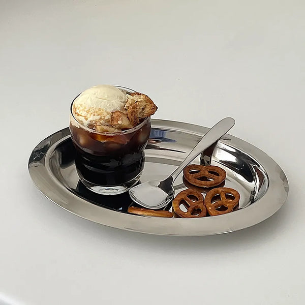stainless steel silver serving dish platter plate tray kitchen and dining serveware bauhaus design modern chic