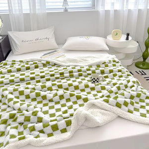checker print soft fleece blanket bed duvet cover bedroom living room throw blanket colorful home decor pastel colors interior