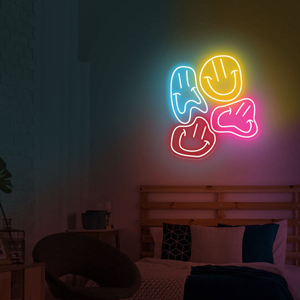 melting distorted smiley emoji led neon sign light wall lamp decor fun home interior lighting