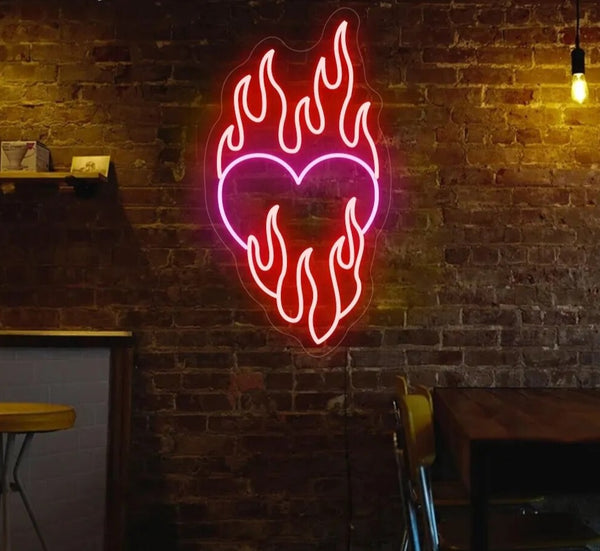 Burning flame red heart fire LED neon light sign wall decor lighting home decoration accessories homewares sign interior y2k