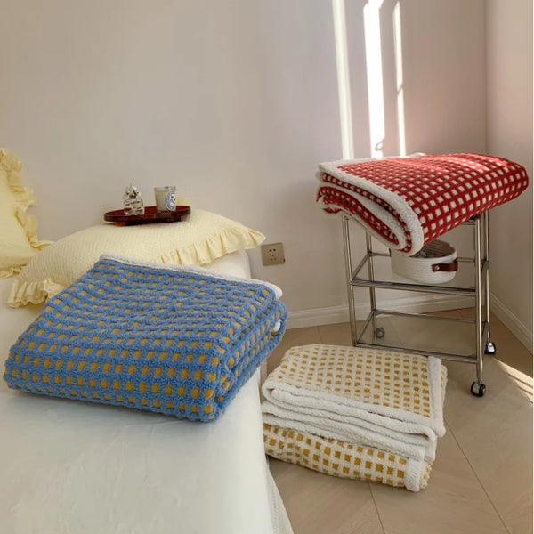retro grid checkerboard plush soft blanket throw bedroom living room decoration interior colorful colourful maximalist cozy