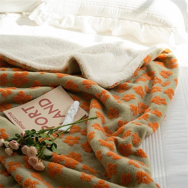cherry and flowers floral print soft fleece blanket wool warm winter decor sofa throw duvet bedspread home decor interior colorful cute y2k