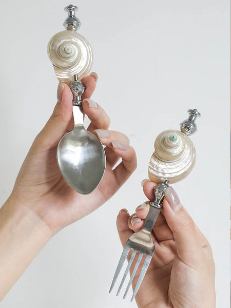 seashell shell spoon fork knife cheese fork tableware flatware cutlery set serving set