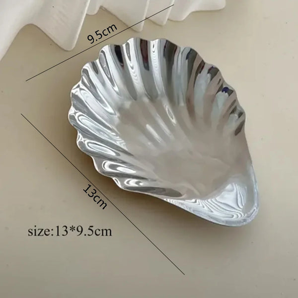 stainless steel silver shell seashell shaped plate dish dinnerware tableware jewelery holder organizer dish vintage serveware