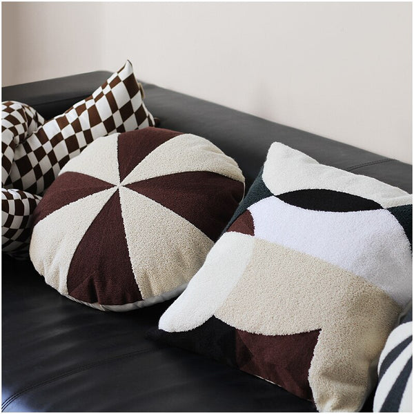 tufted round and square throw pillow sofa cushion covers soft cotton minimal style black and white pattern decor