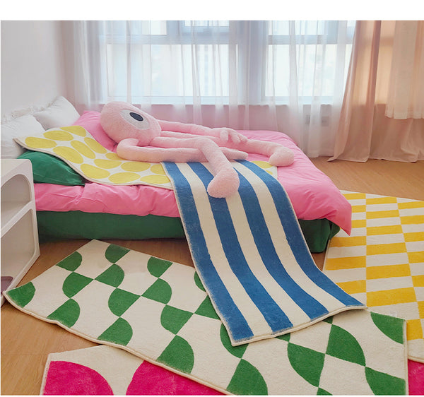 tufted geometric print colorful colourful area rug fun bold room decor