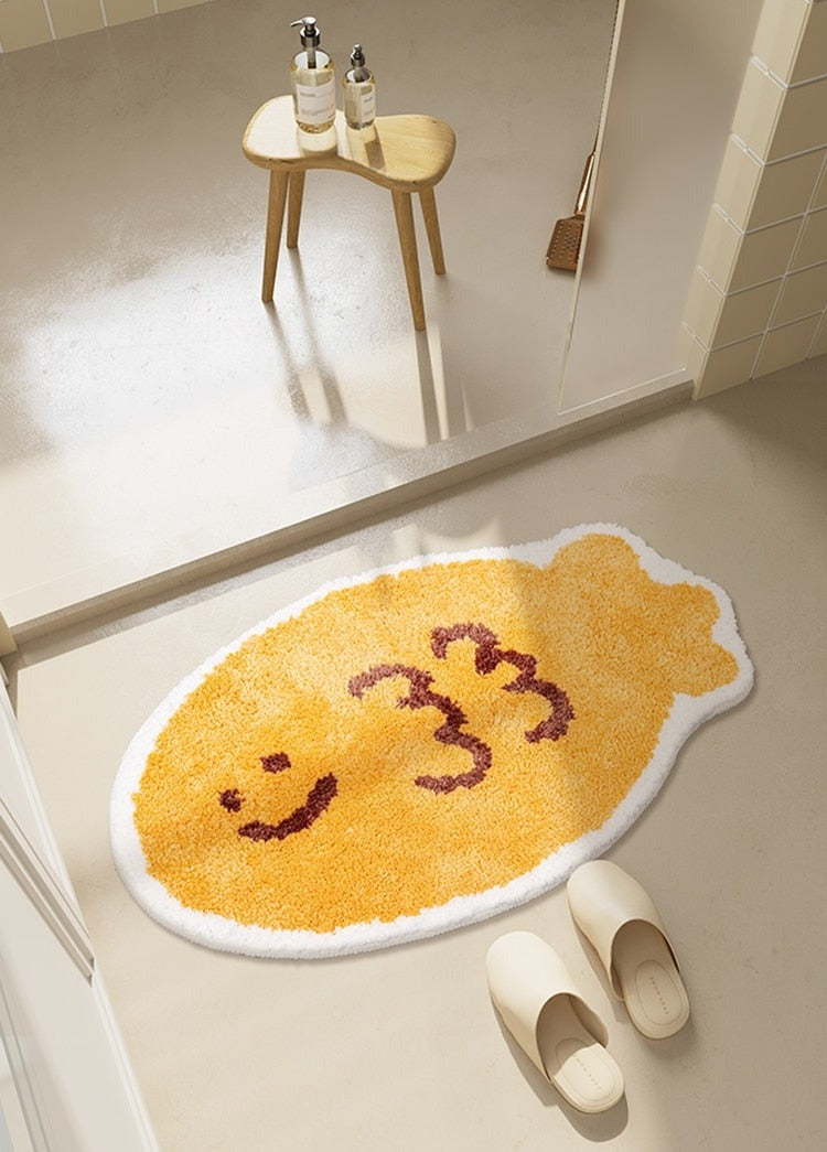 Happy Taiyaki Bath Mat / Cute Yellow Fish Rug – Peppery Home