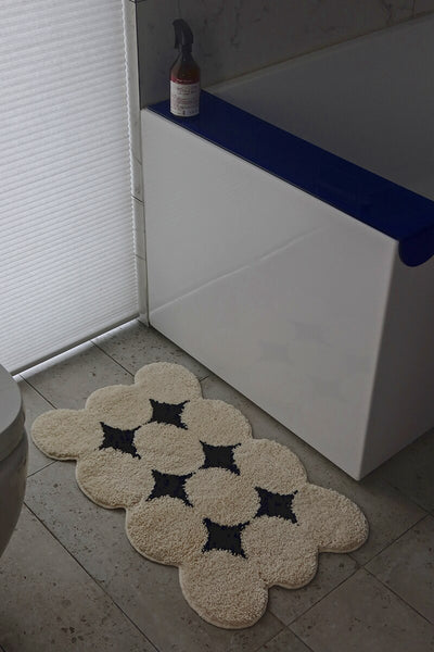 black and white geometric dots tufted rug bath mat bathroom decor soft furnishings homewares