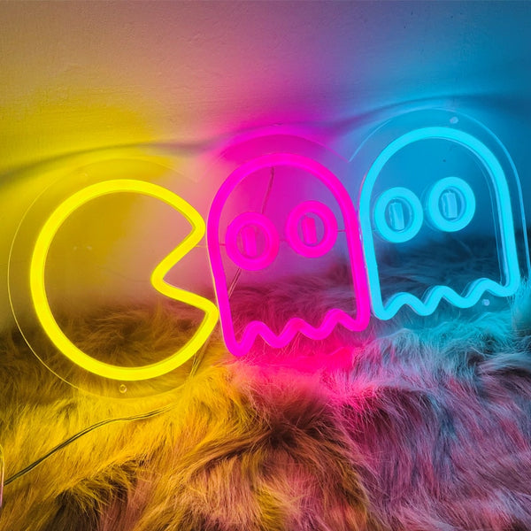 pacman pac-man led neon sign wall decor party colorful colourful homewares wall art night light party lamp