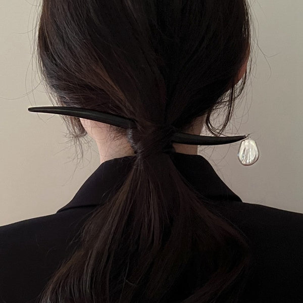 minimal pearl drop hair stick black wave elegant hair fork updo hair accessories jewelry