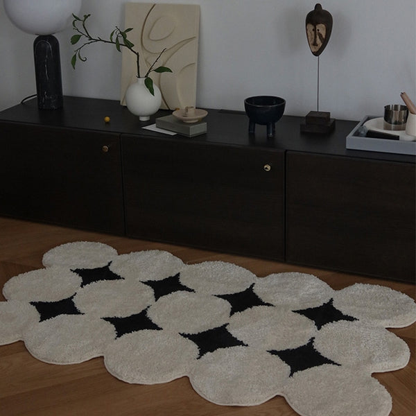 black and white geometric dots tufted rug bath mat bathroom decor soft furnishings homewares