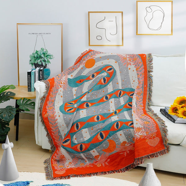 orange snake eyes tapestry throw blanket wall hanging cotton boho decor