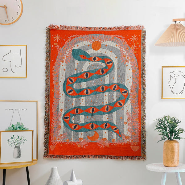orange snake eyes tapestry throw blanket wall hanging cotton boho decor 
