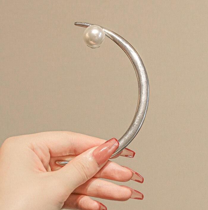 Moon & Pearl Hair Stick / Crescent Moon Celestial Hair Fork