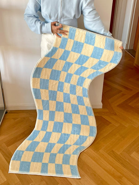 pastel color colour checkerboard checkers wavy irregular area rug mat home decor