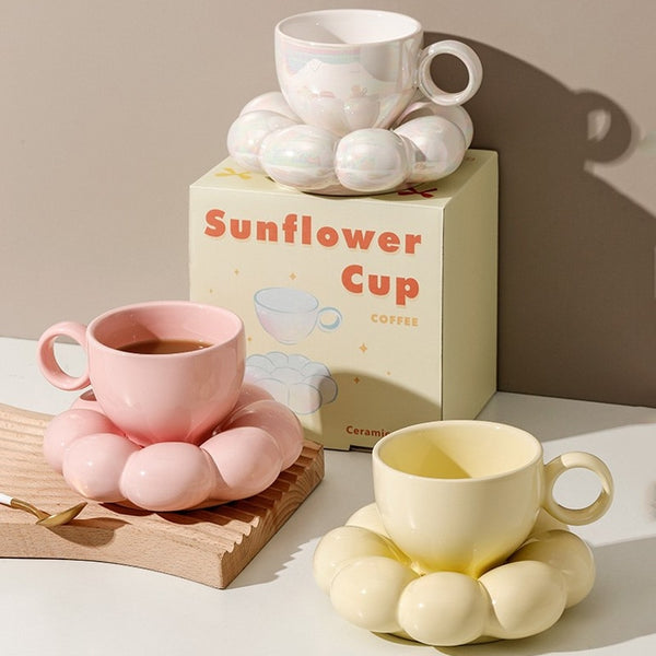 chunky mug and plate set bubble sunflower coffee and tea cup set kitchen and dining cute