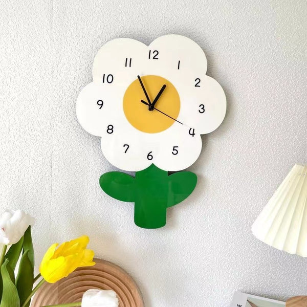 flower daisy tulip wall decor clock nursery bedroom decor children room cartoon cute pink spring accessories