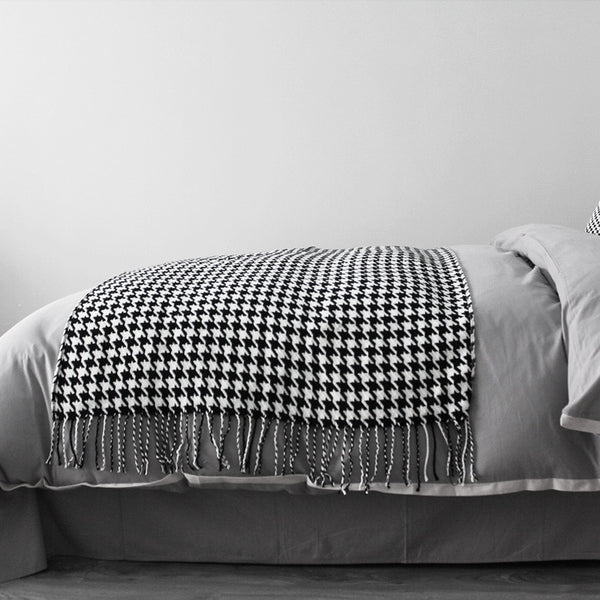 houndstooth pattern throw sofa blanket black and white soft