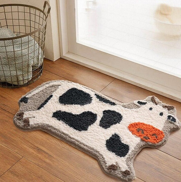 cow animal shaped fun bath mat bathroom rug 