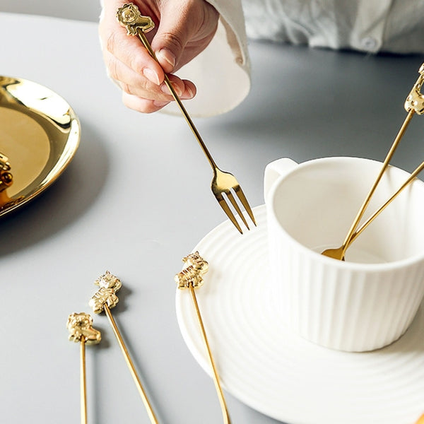 silver cutlery set animal decorated tea spoon