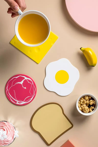 egg ham bread cheese breakfast kawaii coaster set fun silicone kitchen homeware