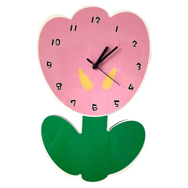 flower daisy tulip wall decor clock nursery bedroom decor children room cartoon cute pink spring accessories