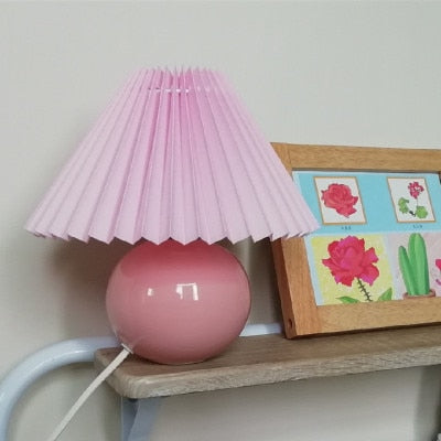 ceramic romantic nordic pleated hat lamp shade bed side table lamp