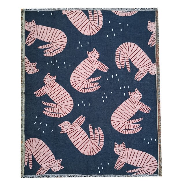 Pink Cat Throw / Woven Blanket