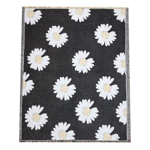 Black Daisy Throw / Woven Blanket
