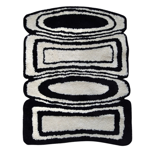 fluffy rug black and white geometric print modern decor
