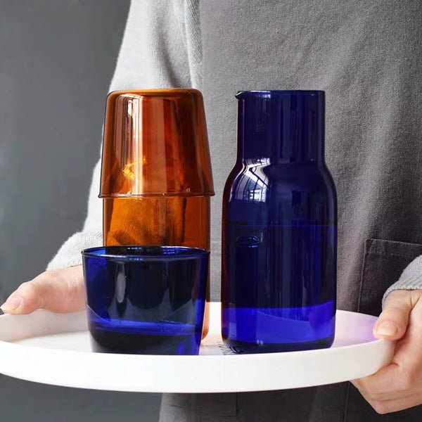 coloured glass carafe with tumbler lid pitcher bottle bedside water jug
