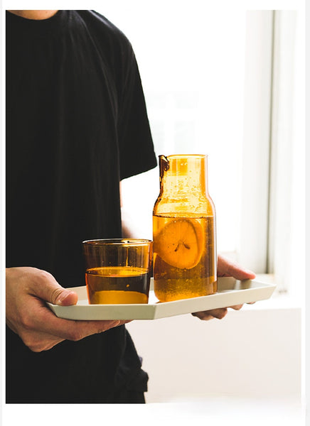 coloured glass carafe with tumbler lid pitcher bottle bedside water jug