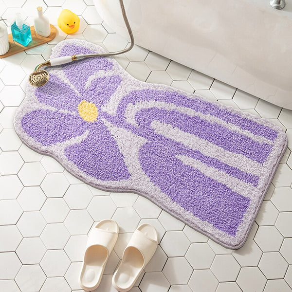 groovy fun flower floral bathroom rug bath mat area rug orange blue purple cotton bathroom decor fun