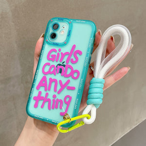 girl power quote iphone case blue pink girls can do anything