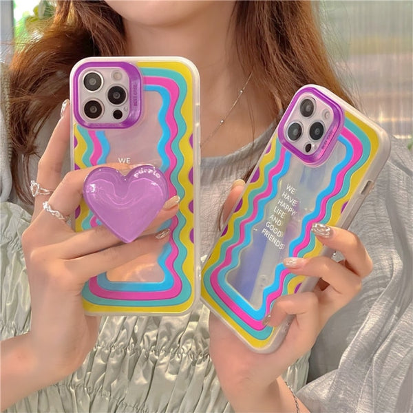 purple yellow heart popsocket holder iphone case cute
