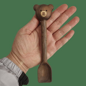 handmade bear shaped wooden spoon kids cutlery cute natural wood