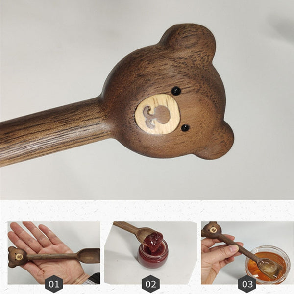 handmade bear shaped wooden spoon kids cutlery cute natural wood