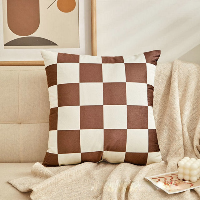 Checkerboard Throw Cushion Cover Decorative Couch Pillows in Pastel Colors Peppery Home